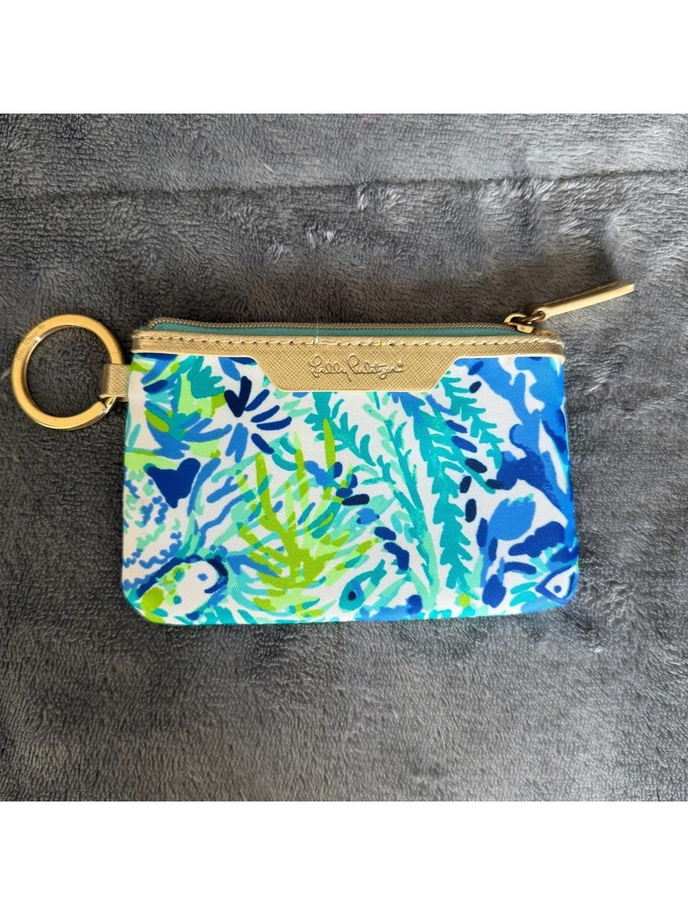 Lilly Pulitzer ID holder wallet in Cabana Cocktail print gold-tone key ring